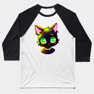 Black cat with green eyes wearing necklace Baseball T-Shirt